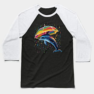 Dolphin Rainy Day With Umbrella Baseball T-Shirt